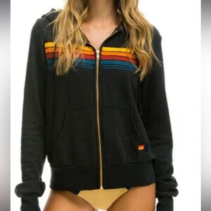 Aviator Nation 5 Stripe hoodie.  Charcoal size XL